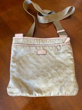 Coach Beige Crossbody with Light Pink Trim
